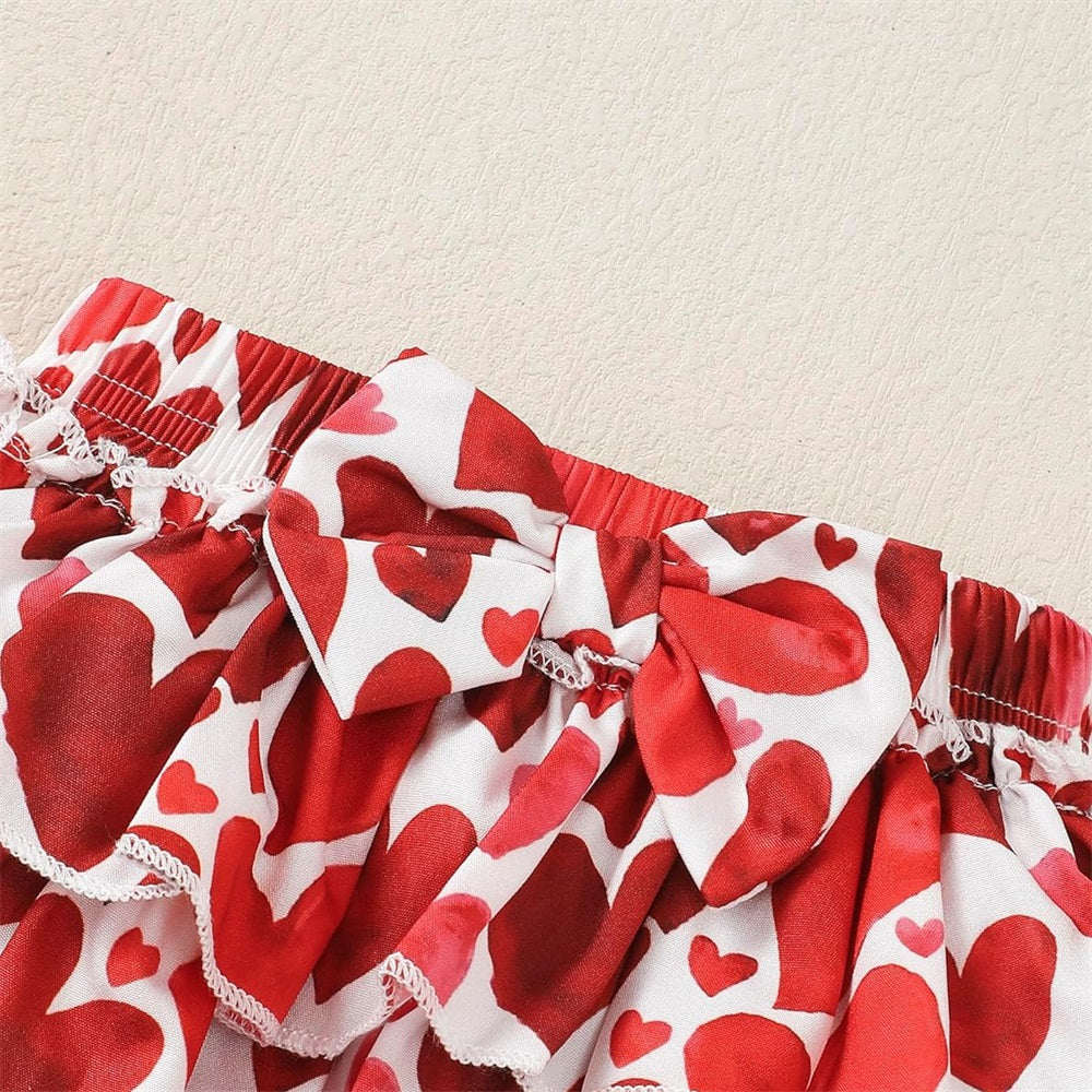 3PCS My First Valentine Letter Heart Print Short Sleeve Baby Set