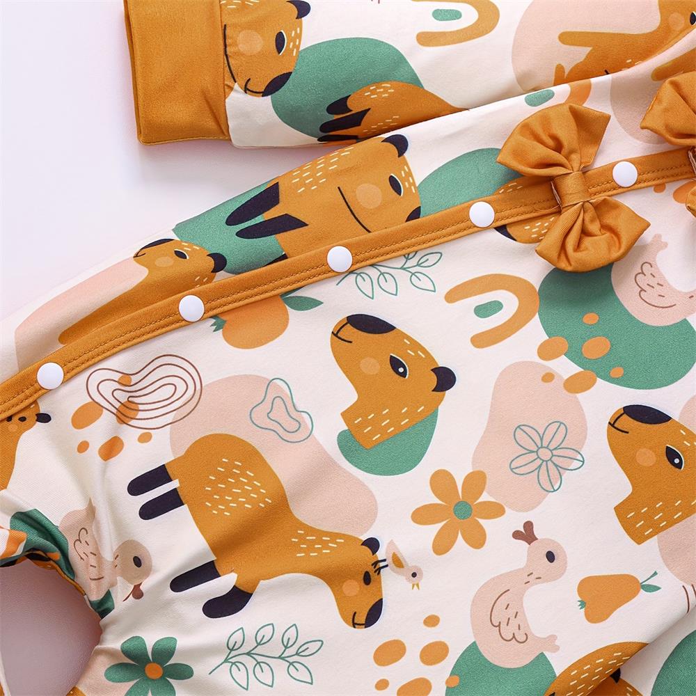 2PCS Cute Capybara Print Long Sleeve Baby Jumpsuit
