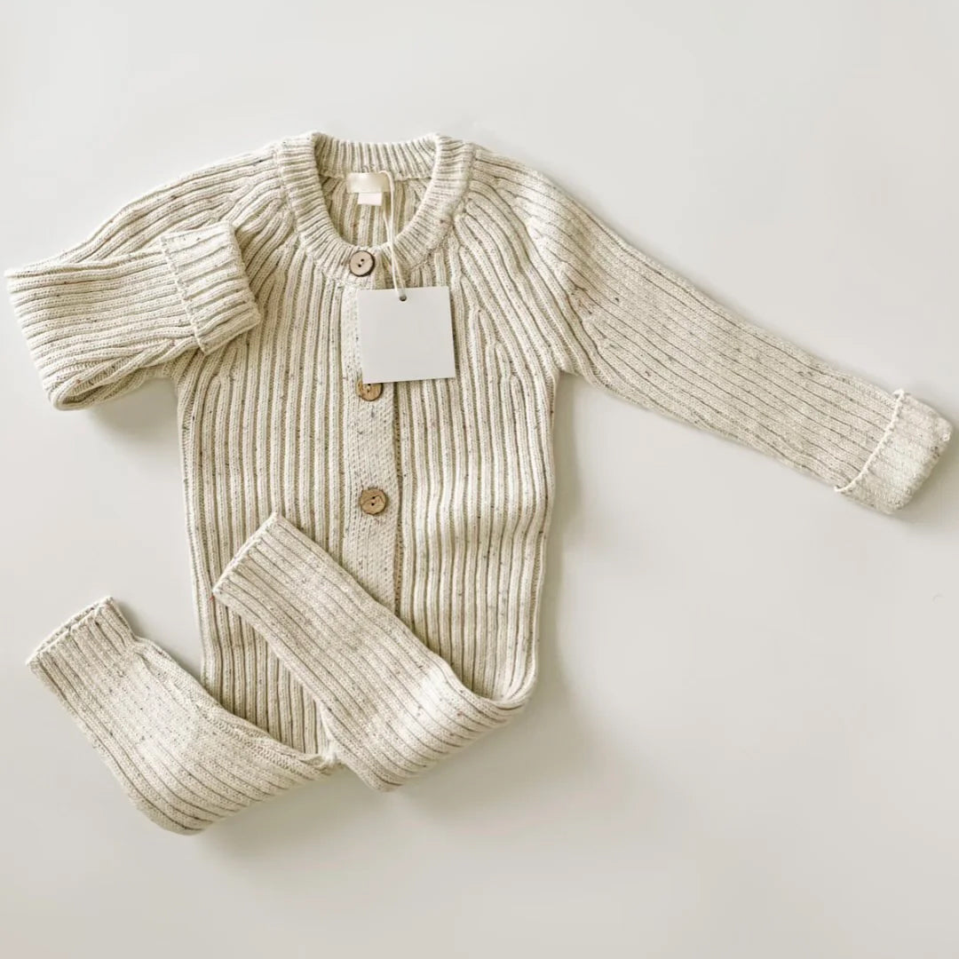 Casual Solid Color Knitted Long Sleeve Baby Jumpsuit