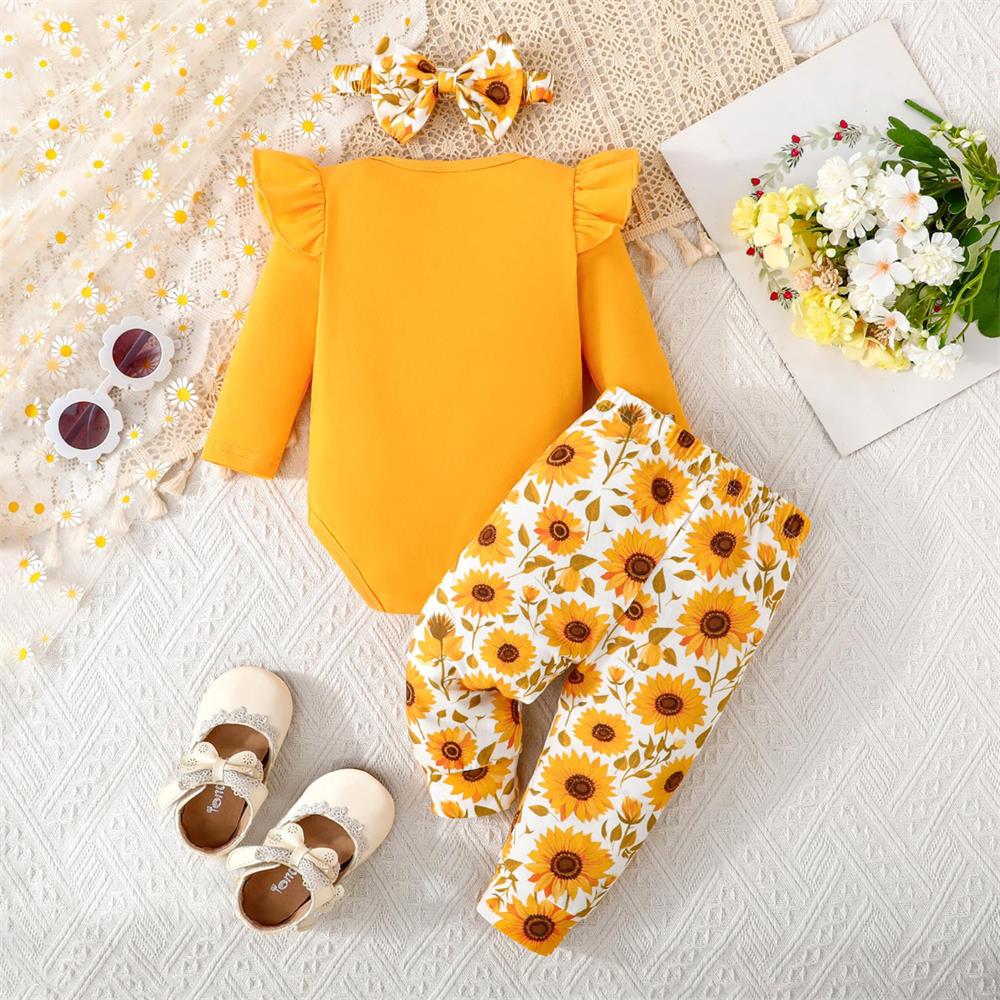 3PCS Mommy's and Daddy's Sunshine Letter Floral Print Baby Set