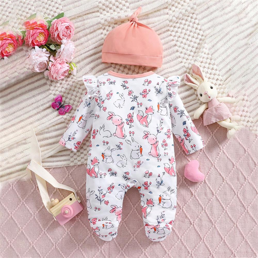 2PCS Lovely Animal Print Long Sleeve Baby Girl Jumpsuit