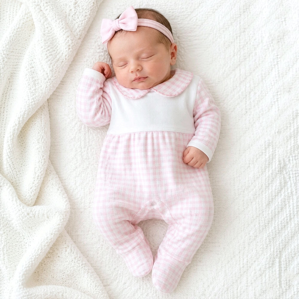2PCS Classy Plaid Printed Long Sleeve Baby Girl Jumpsuit