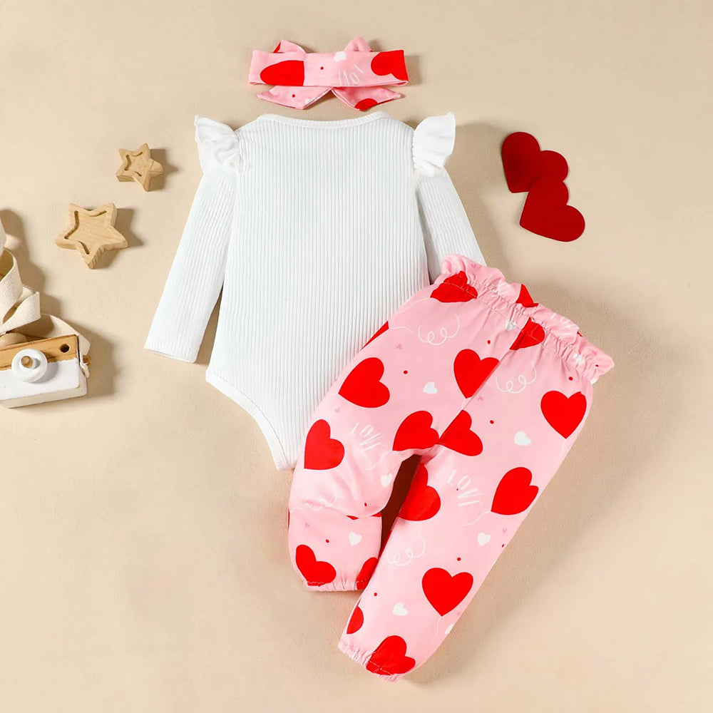 3PCS Daddy's Little Princess Letter Heart Printed Baby Set