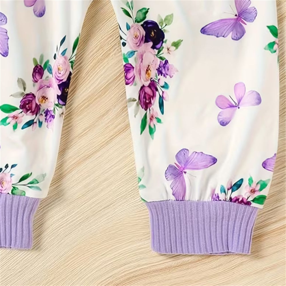 4PCS Butterfly and Floral Printed Long Sleeve Baby Set