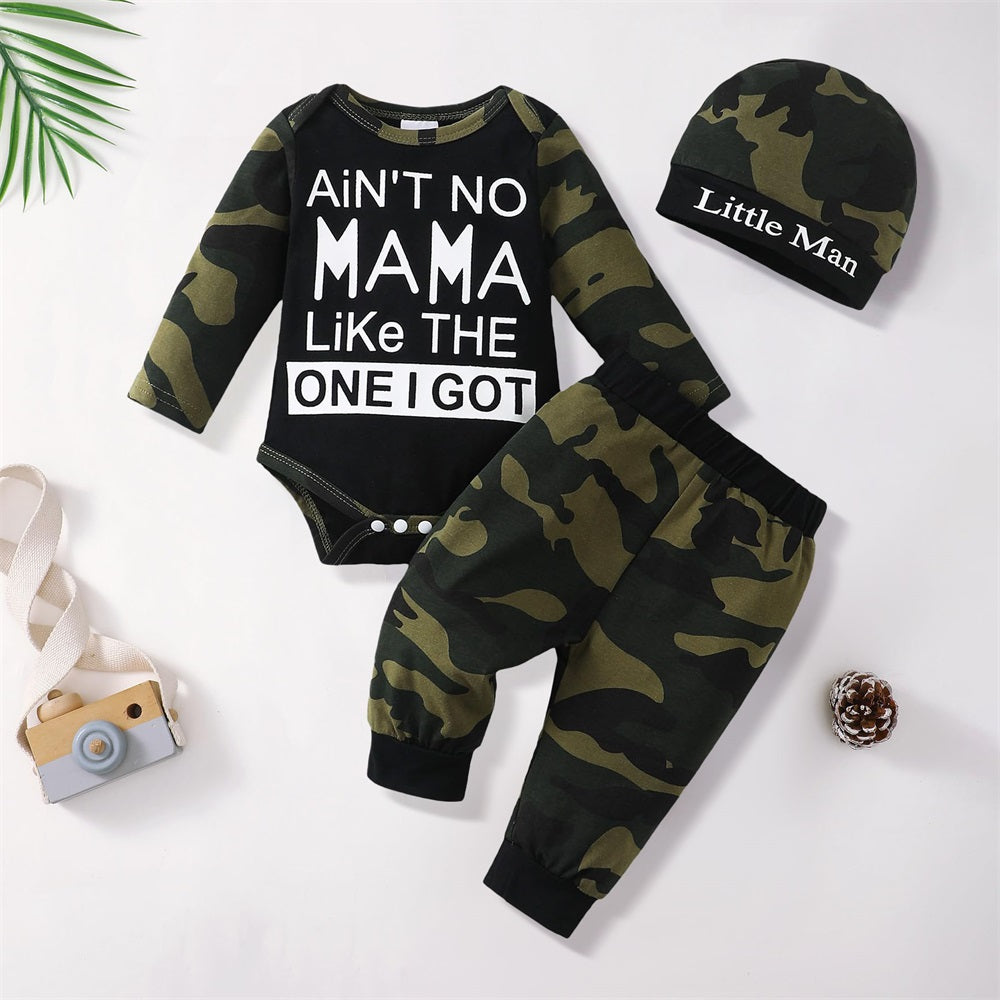 2PCS Ain't No Mama Like The One I Got Letter Print Camouflage Baby Set