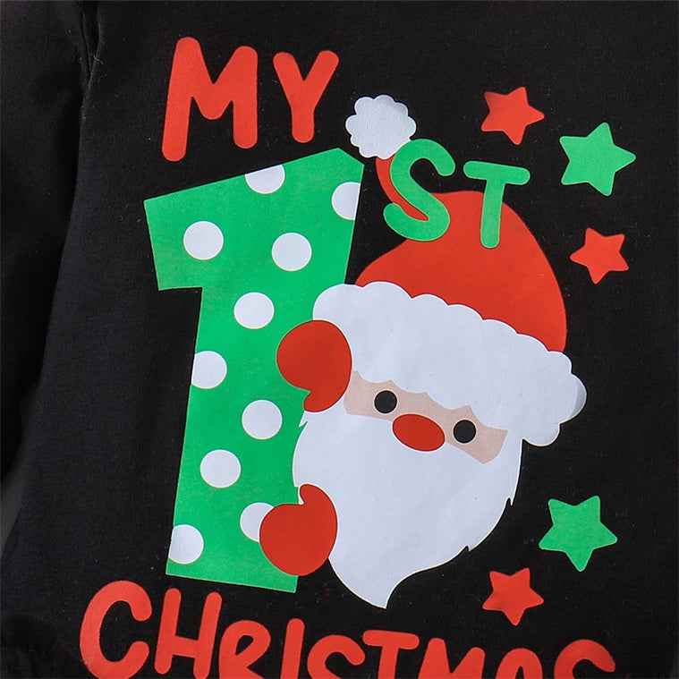 4PCS Lovely My 1st Christmas Letter Plaid Santa Claus Print Baby Set