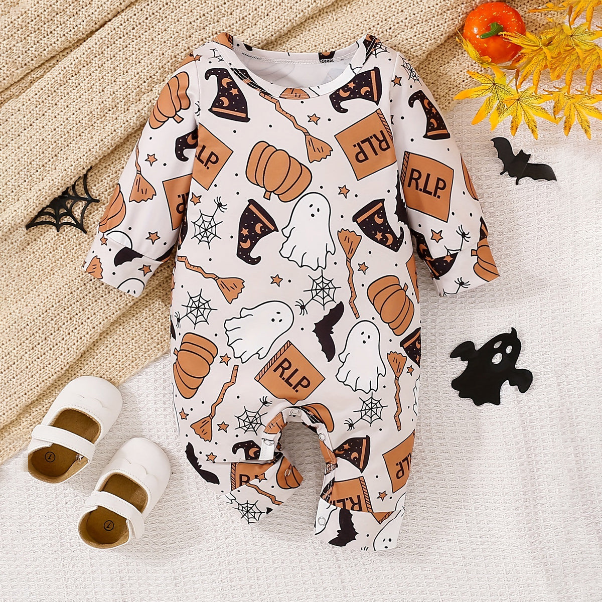 SCute Party Halloween Cartoon Printed Long Sleeve Baby Jumpsuit