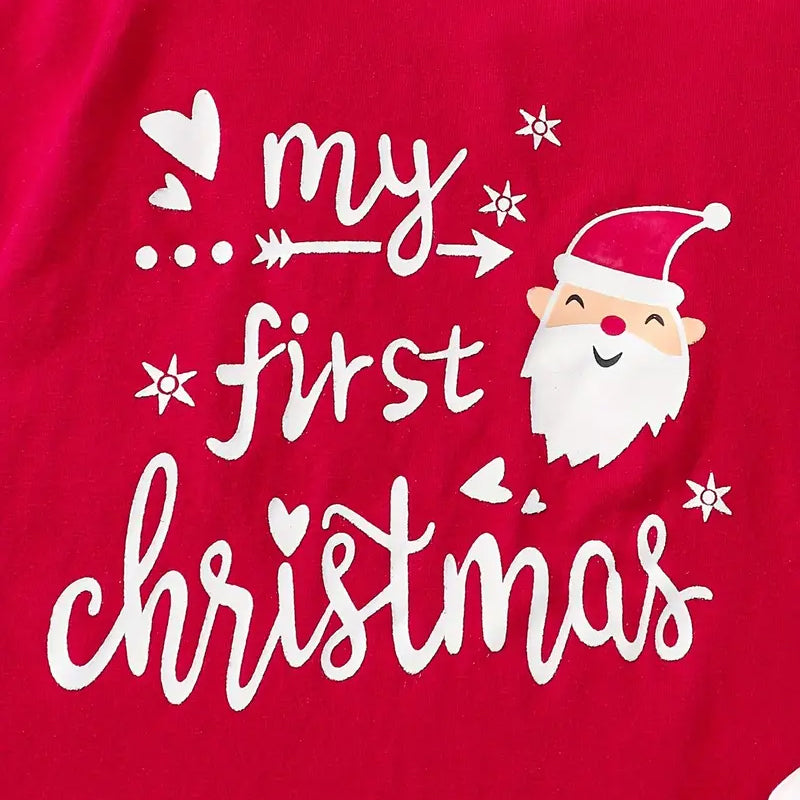 3PCS My First Christmas Letter Santa Claus Printed Long Sleeve Baby Set