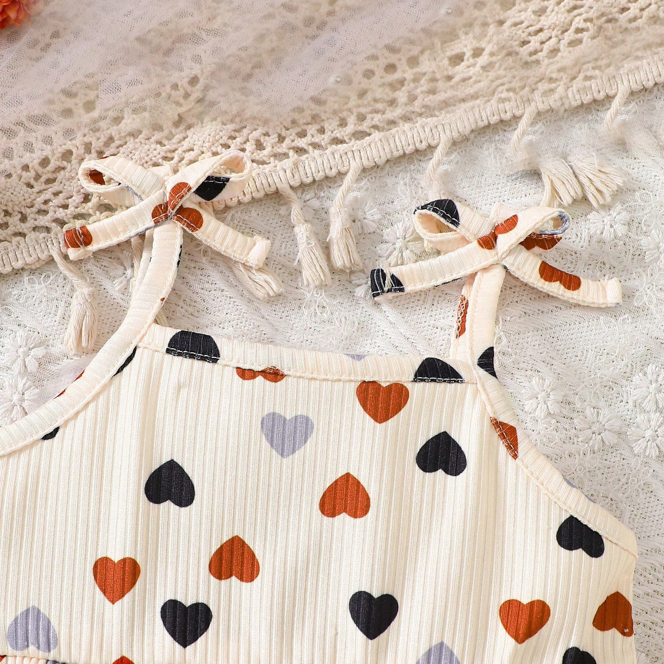 2PCS Cute Heart Printed Sleeveless Baby Girl Romper