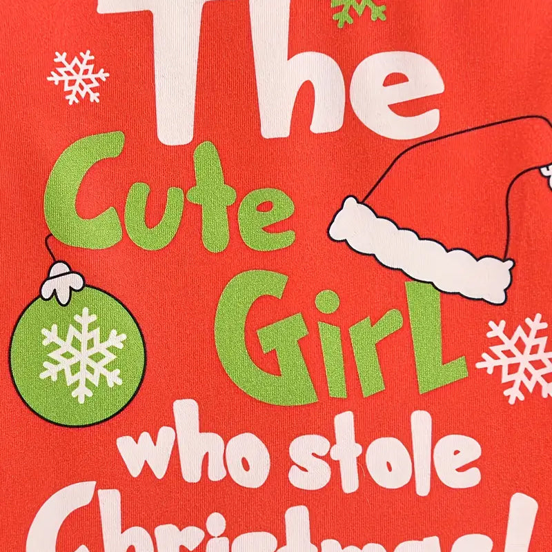 3PCS The Cute Girl Who Stole Christmas Letter Printed Flared Pants Baby Set