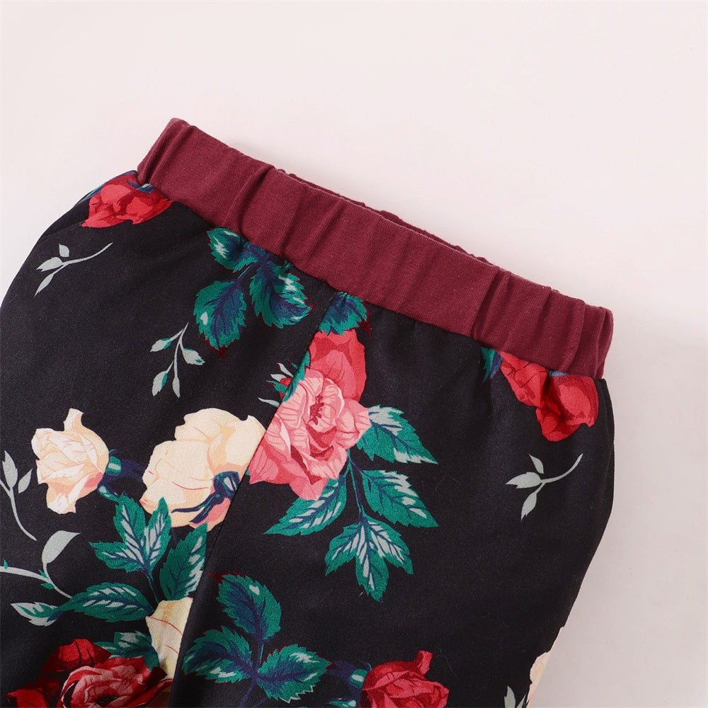 3PCS Mama's Bestie Letter Floral Print Long Sleeve Baby Set