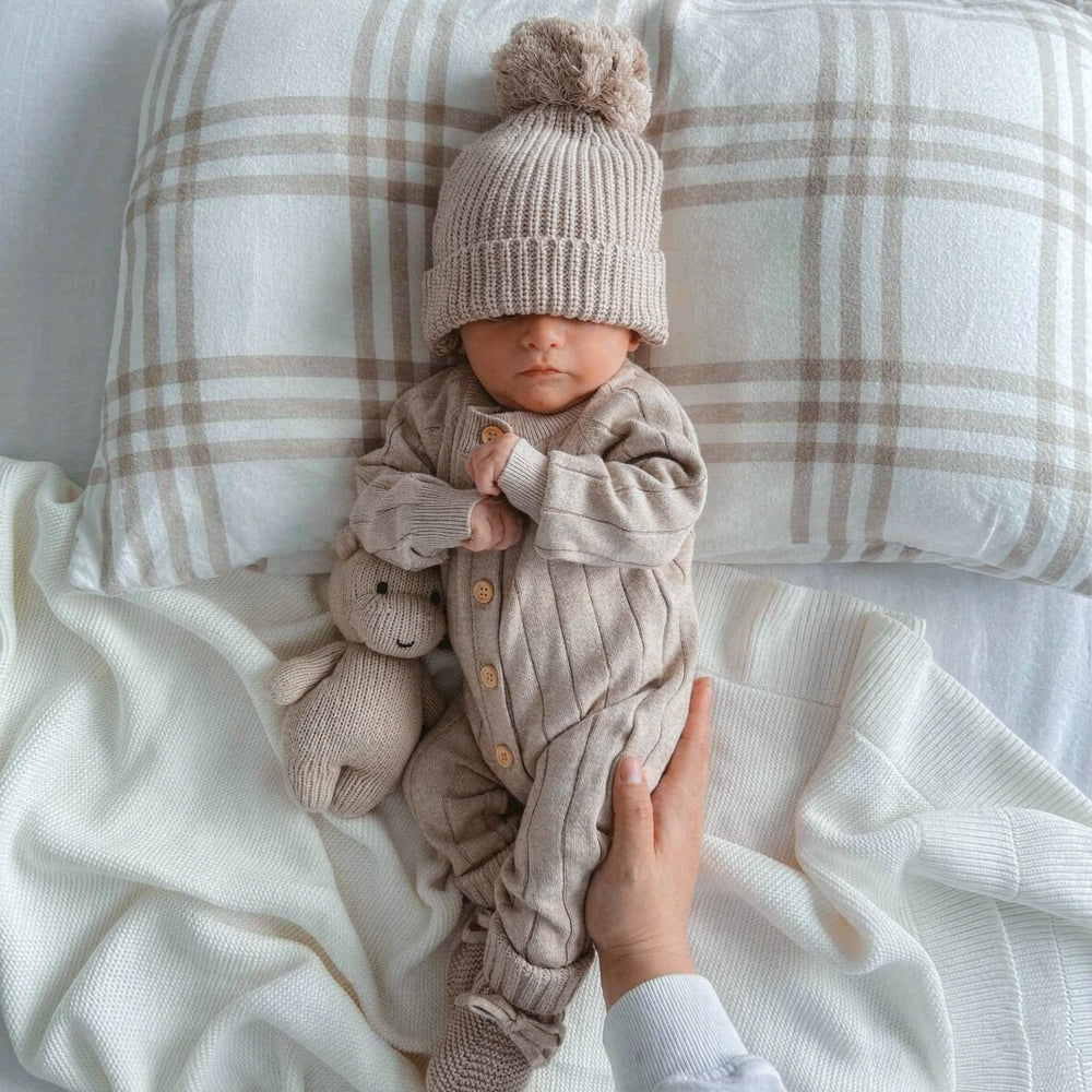 Comfy Solid Color Knit Long Sleeve Baby Jumpsuit