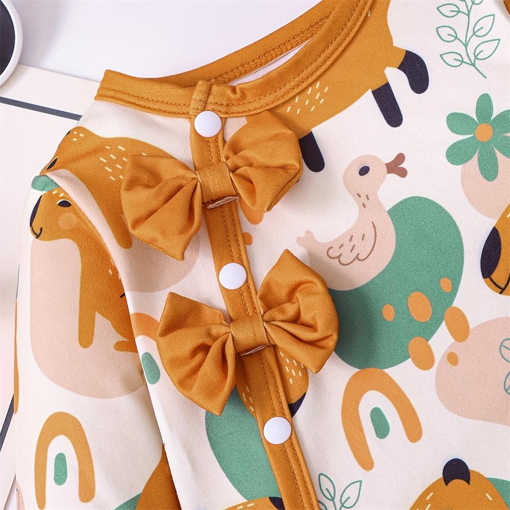 2PCS Cute Capybara Print Long Sleeve Baby Jumpsuit