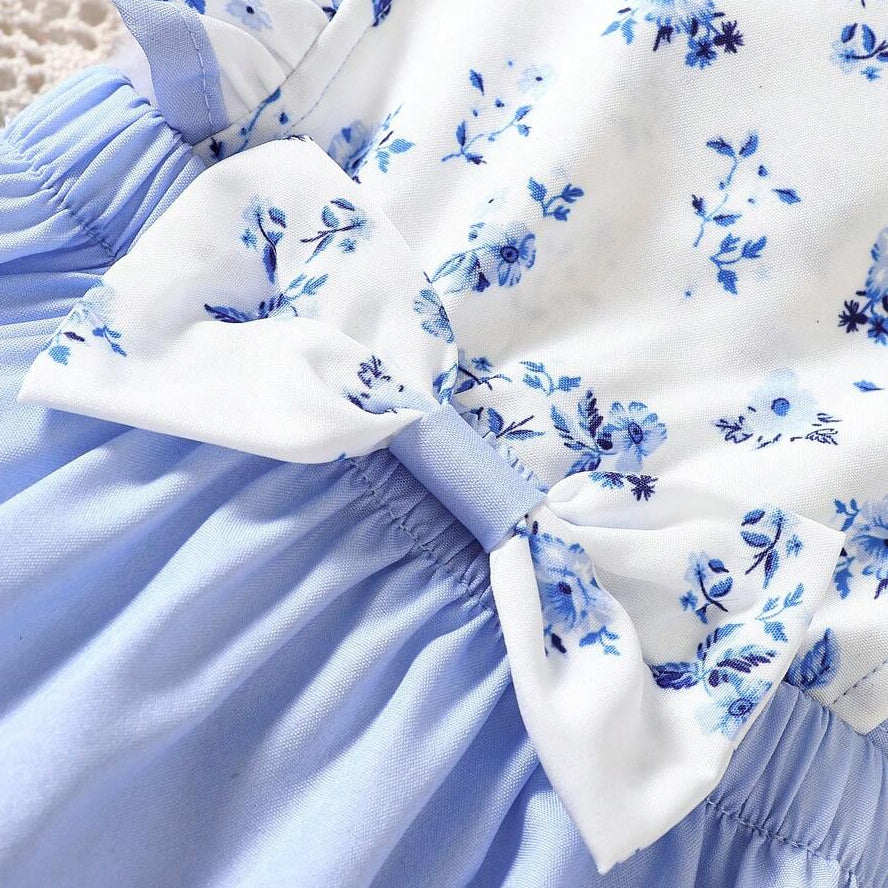 2PCS Charming Floral Print Flutter Sleeve Baby Romper