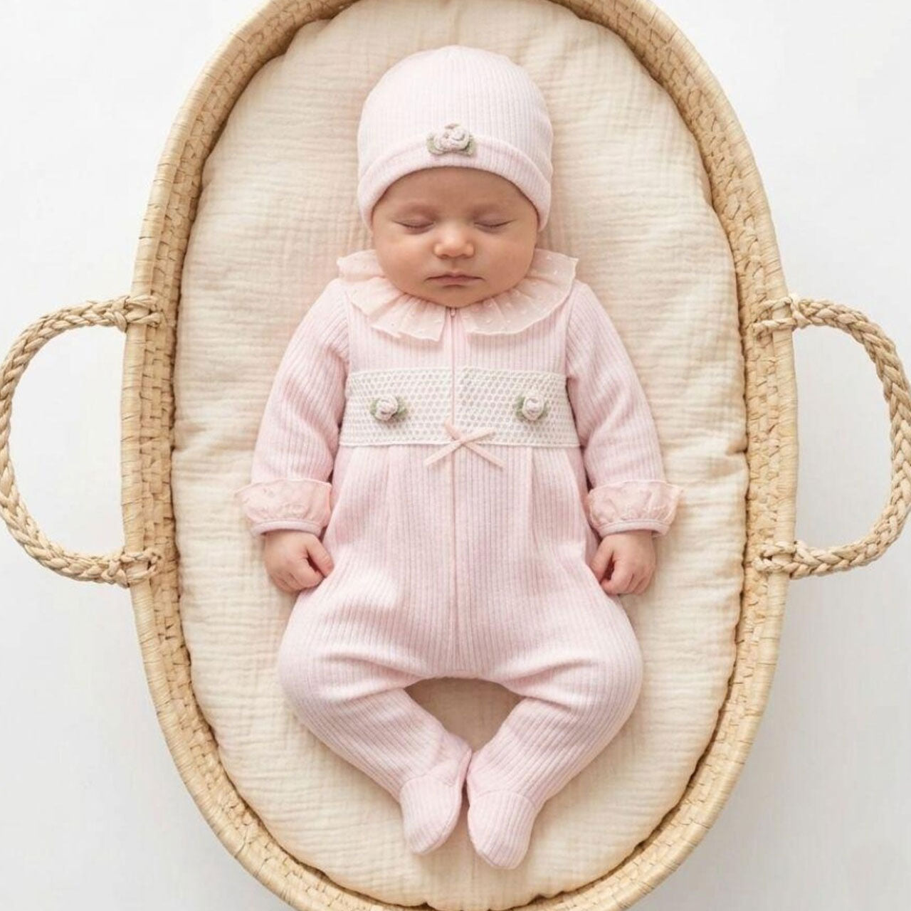 2PCS Solid Color Floral Appliqué Long Sleeve Baby Jumpsuit
