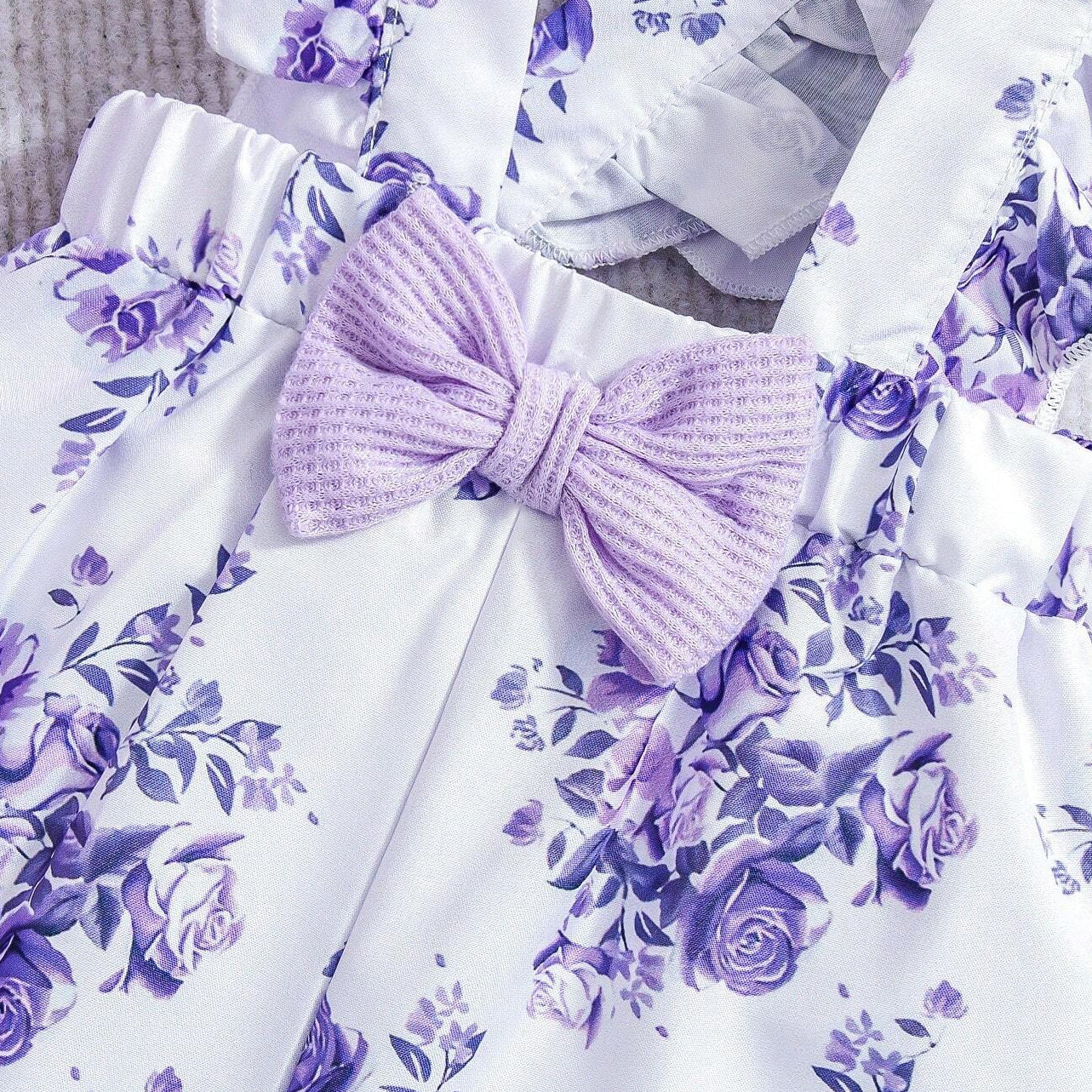 3PCS Elegant Floral Printed Long Sleeve Bow Baby Set