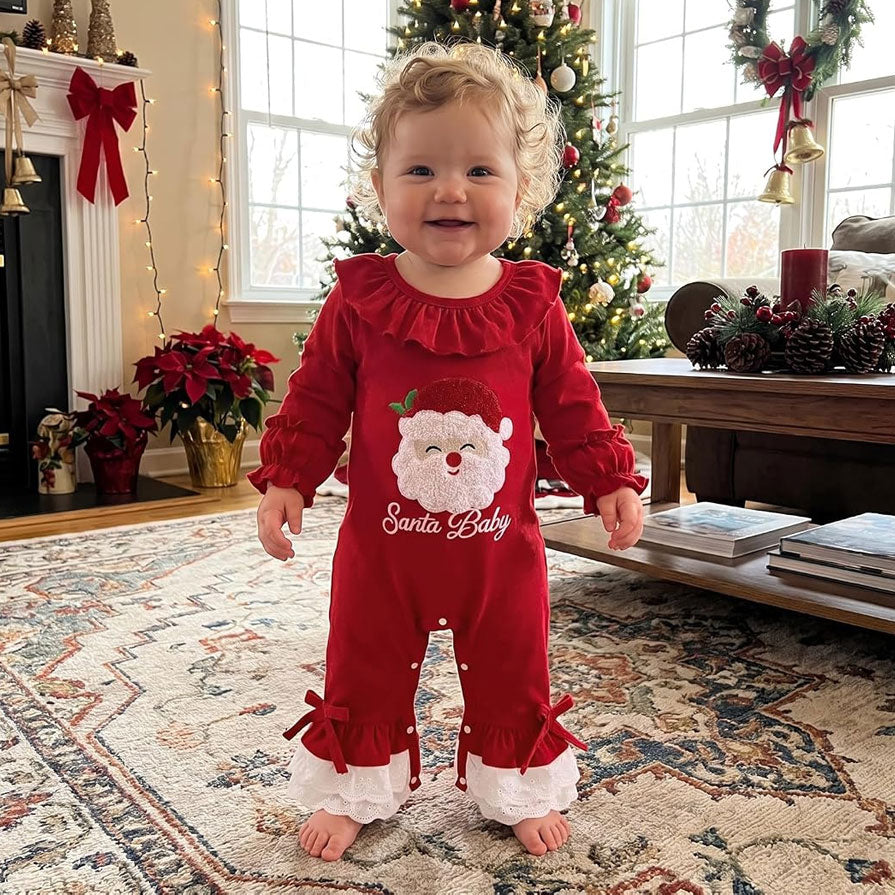 Christmas Letter Santa Claus Applique Baby Girl Jumpsuit