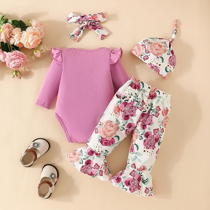 4PCS Daddy's Girl Mommy's World Letter Floral Printed Baby Set