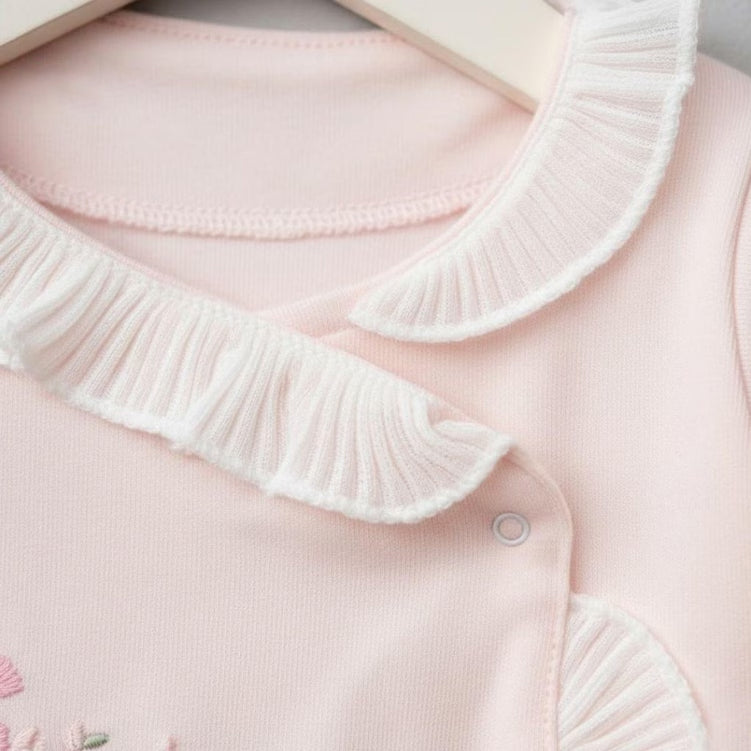 2PCS Sweet Floral Embroidery Ruffle Long Sleeve Baby Jumpsuit