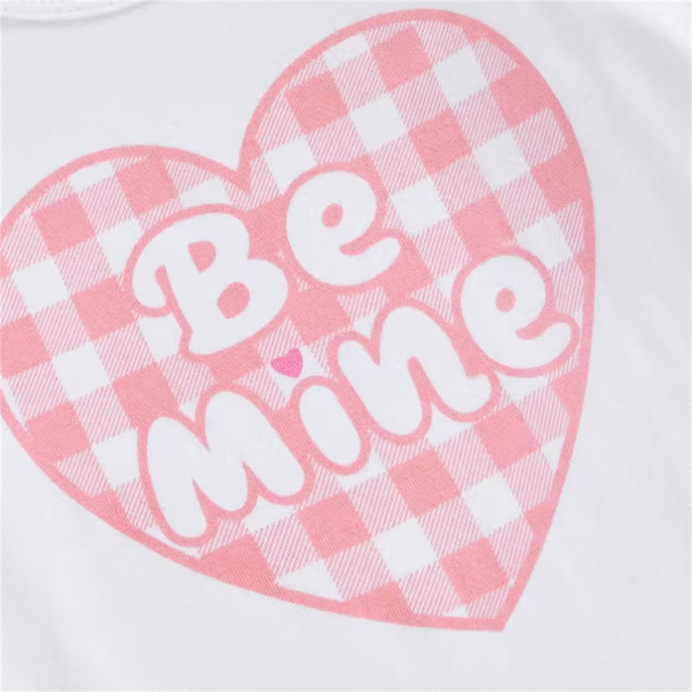 4PCS Be Mine Heart Print Plaid Long Sleeve Baby Set