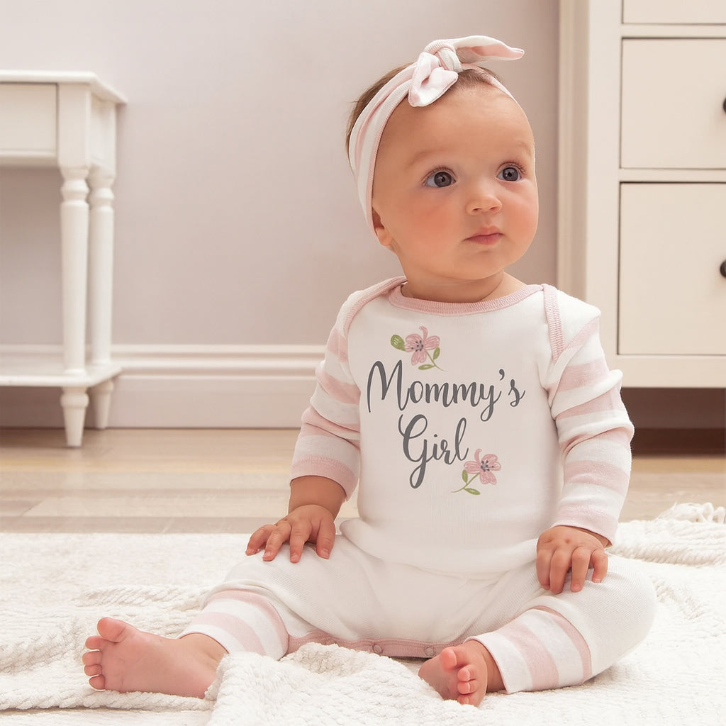 2PCS Mommy's Girl Letter Print Long Sleeve Baby Girl Jumpsuit