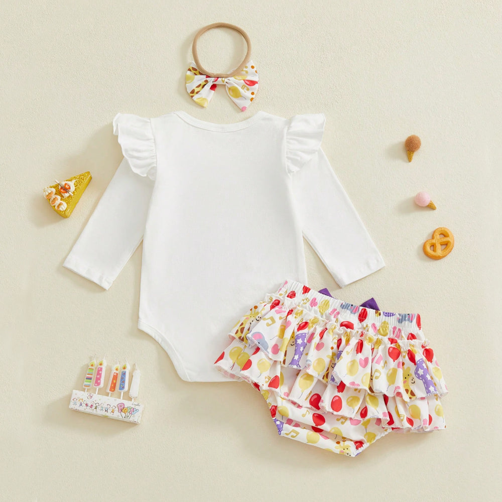 3PCS Happy Birthday Letter Animal Printed Baby Set