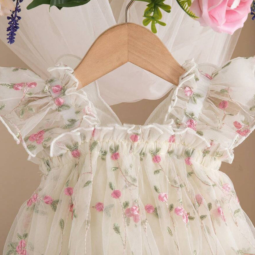 Baby Girl 3D Lace Butterfly Wings Tutu Dress with Floral Embroidery
