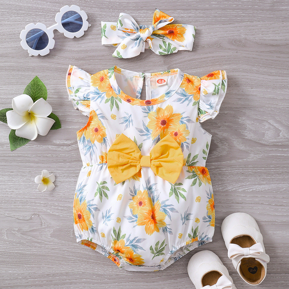 2PCS Cute Floral Printed Sleeveless Baby Romper