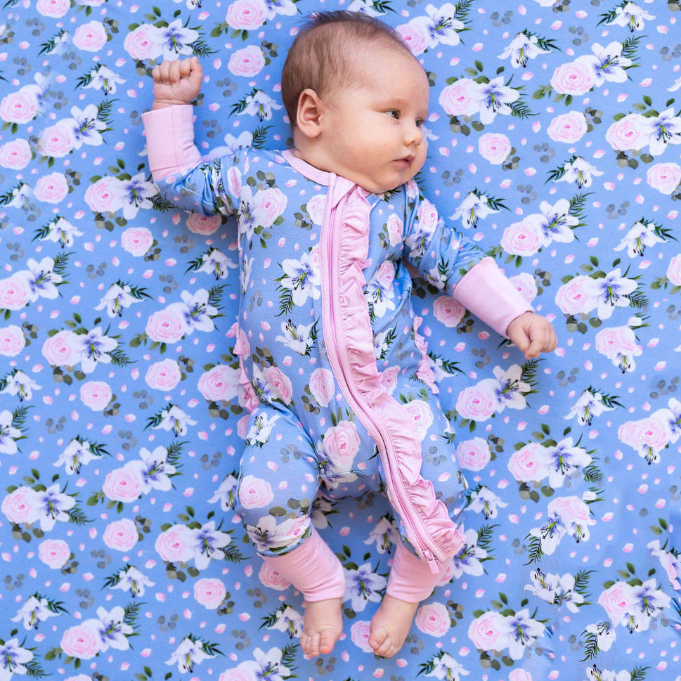 Classy Floral Printed Ruffled Zipper Baby Jumpsuit