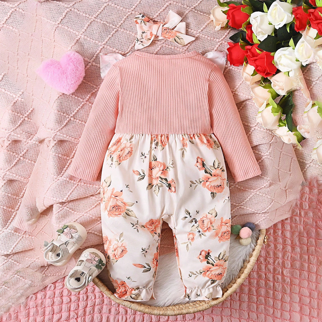 2PCS Lively Floral Printed Ruffle Baby Jumpsuit