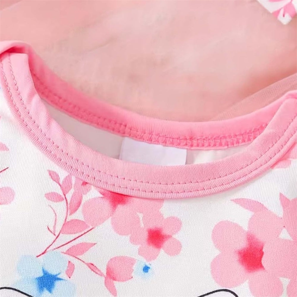 2PCS Lovely Floral Elephant Printed Short Sleeve Baby Jumpsuit