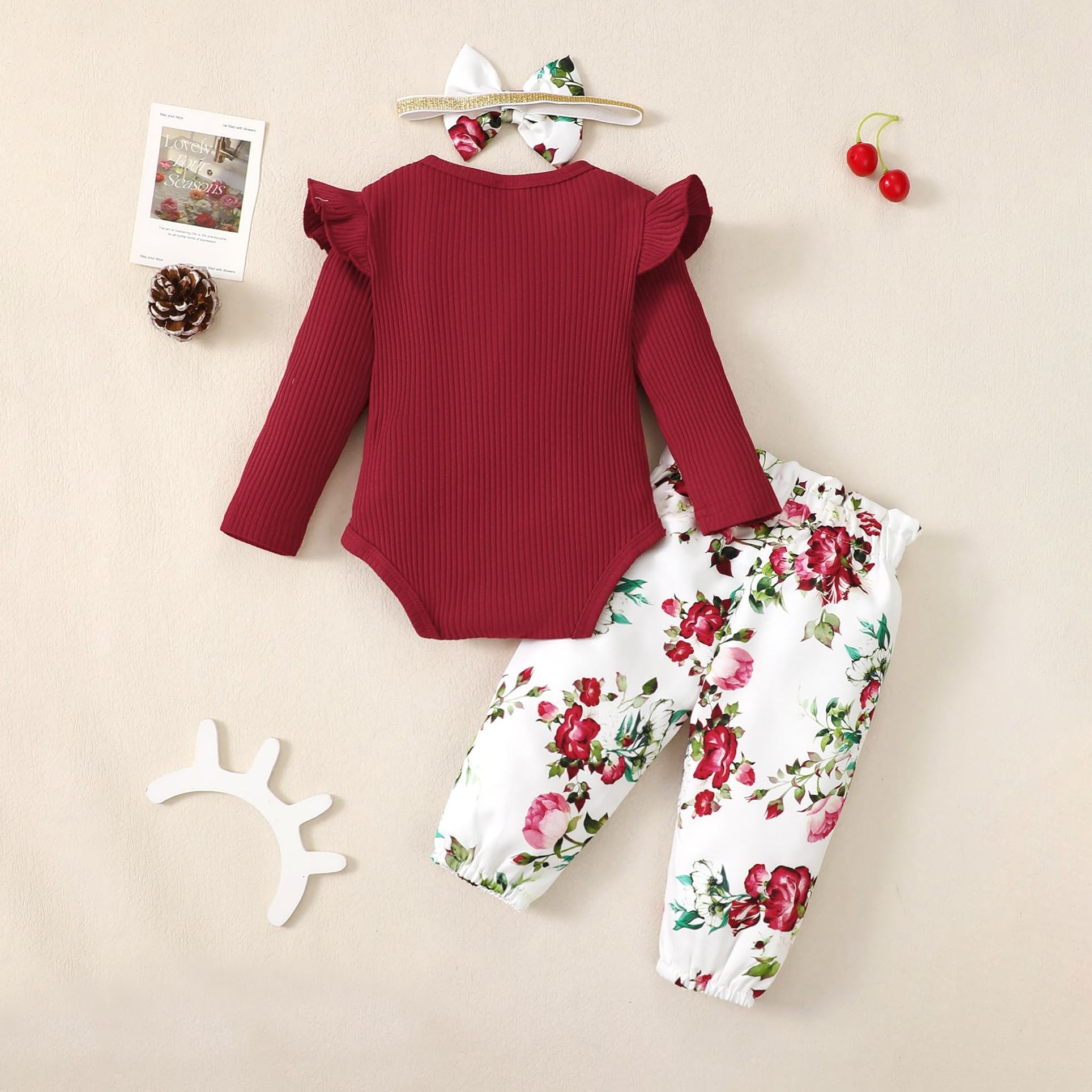 3PCS Charming Floral Printed Long Sleeve Baby Set