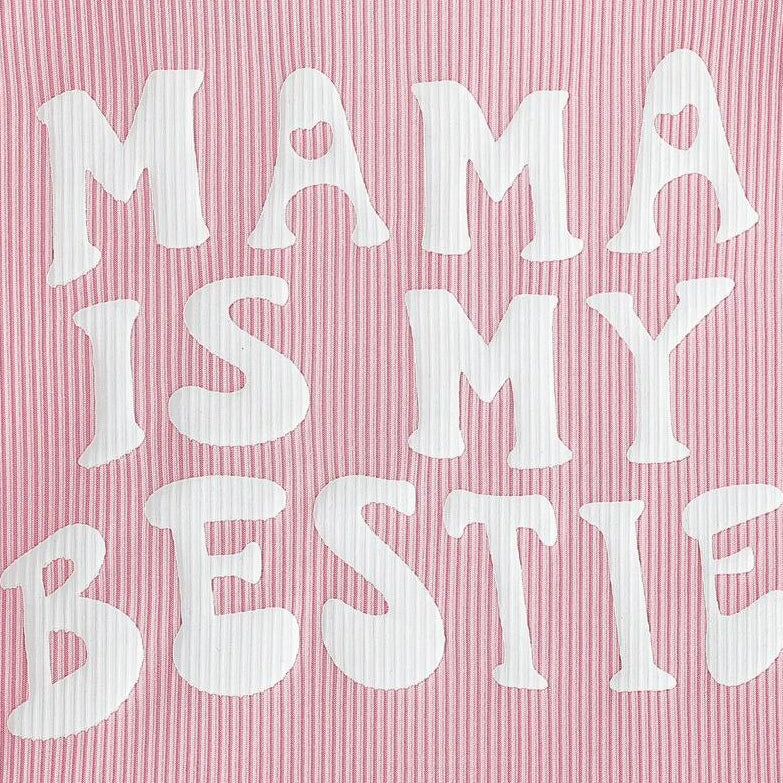 2PCS Mama Is My Bestie Letter Floral Print Short Sleeve Baby Set