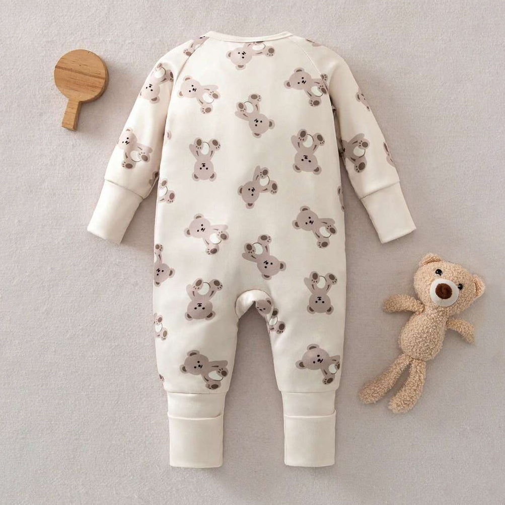 Allover Adorable Bear Printed Long Sleeve Baby Jumpsuit