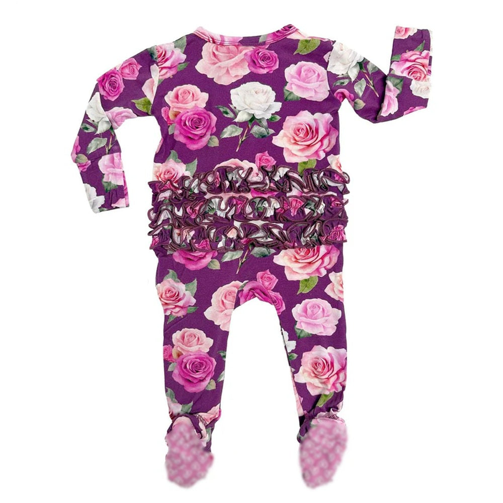 2PCS Sweet Floral Print Zipper Long Sleeve Baby Girl Jumpsuit