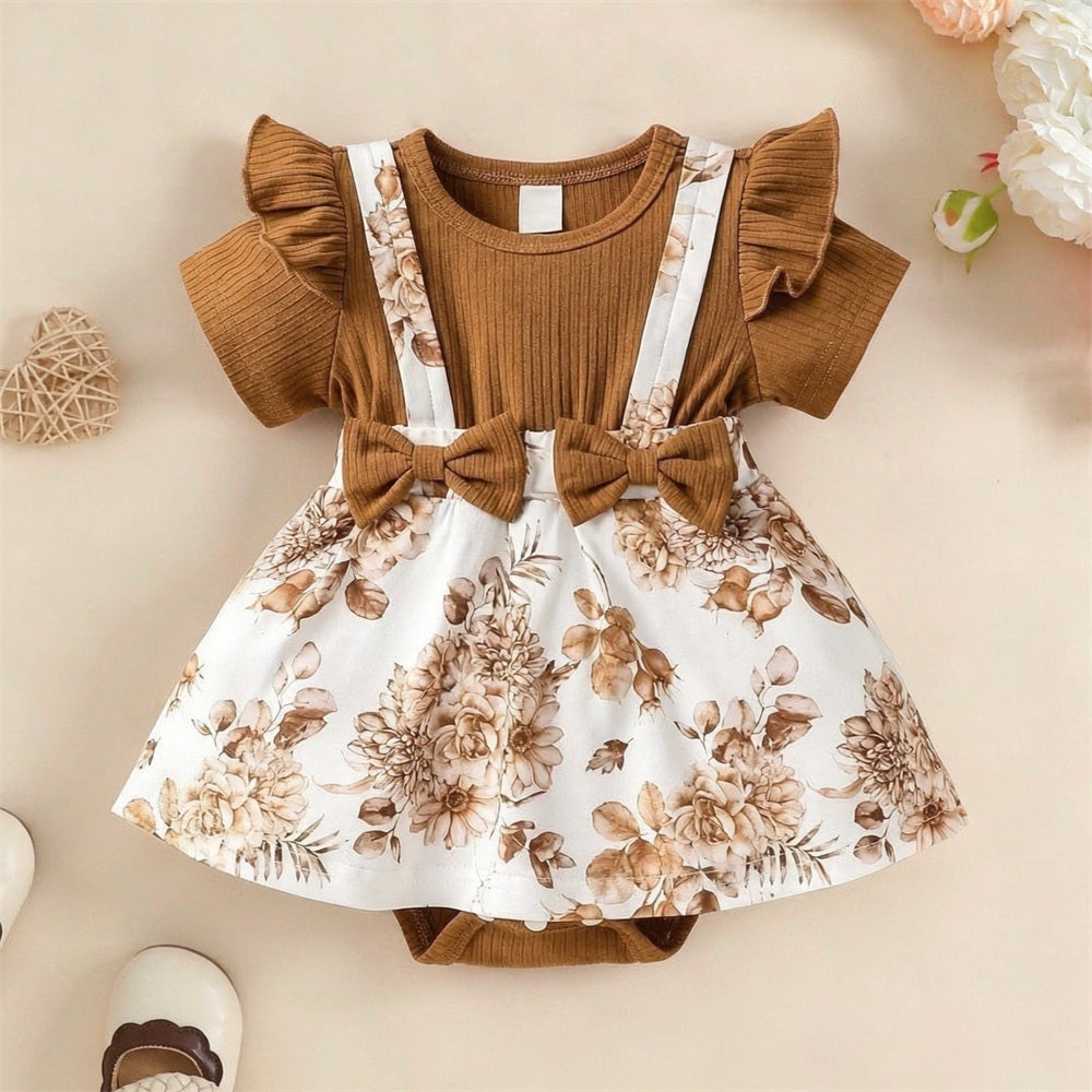 Elegant Floral Print Short Sleeve Baby Romper