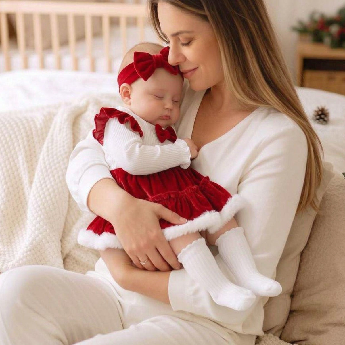 2PCS Chic Color Block Long Sleeve Baby Girl Velvet Romper