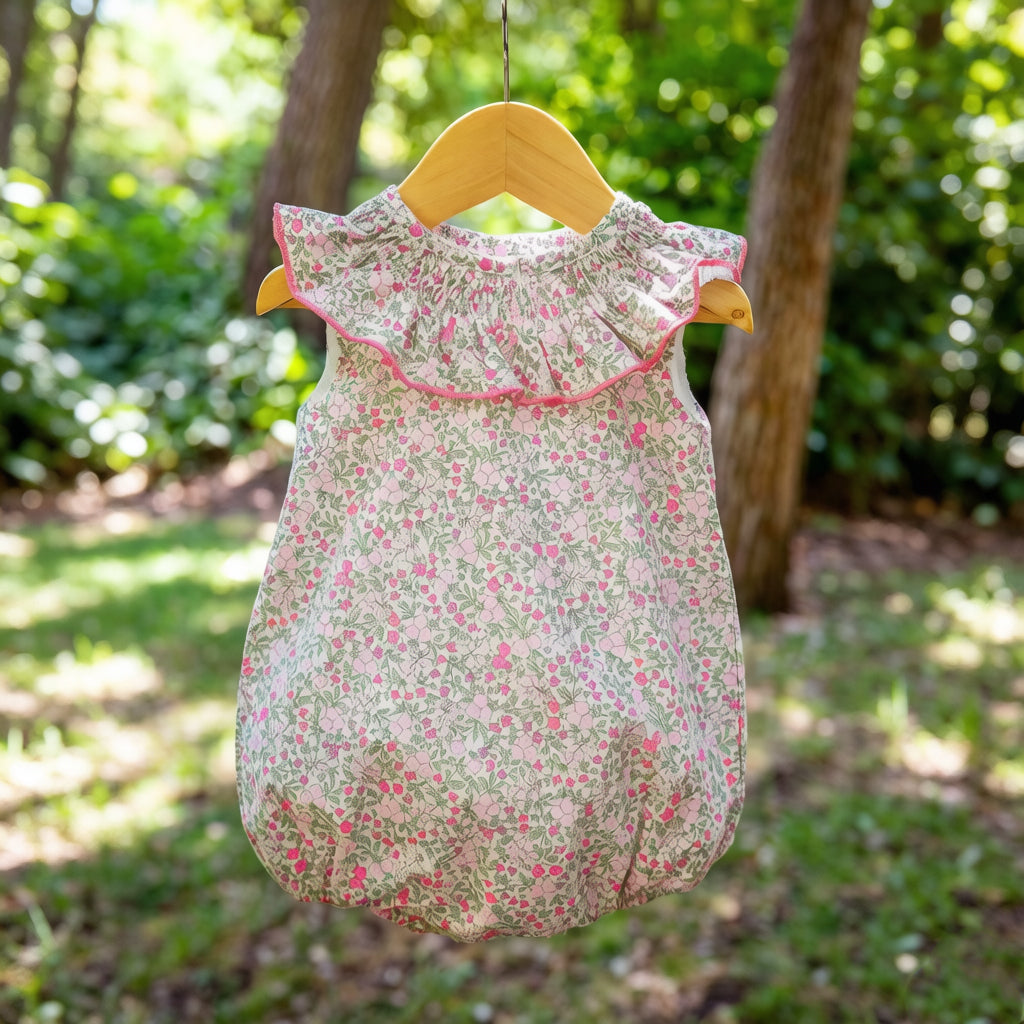 Timeless Floral Print Ruffle Baby Girl Romper