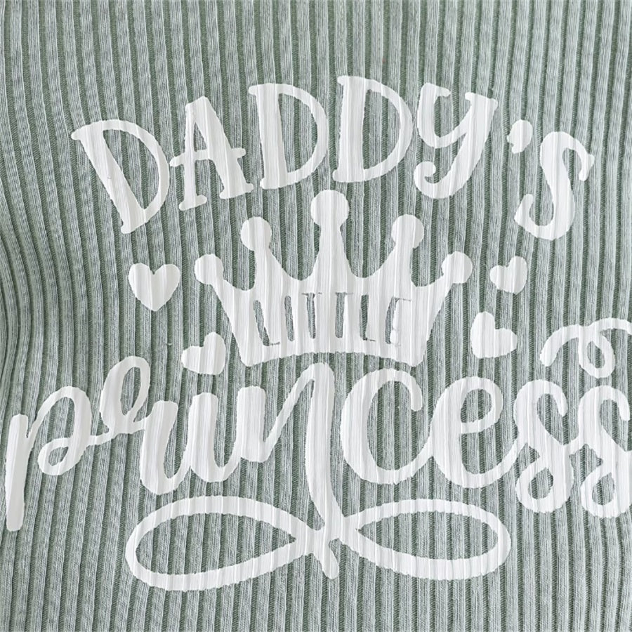 3PCS Daddy's Princess Letter Floral Printed Short Sleeve Baby Set