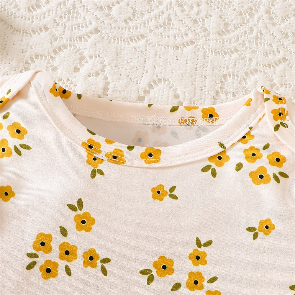 2PCS Exquisite Floral Print Long Sleeve Suspender Baby Set