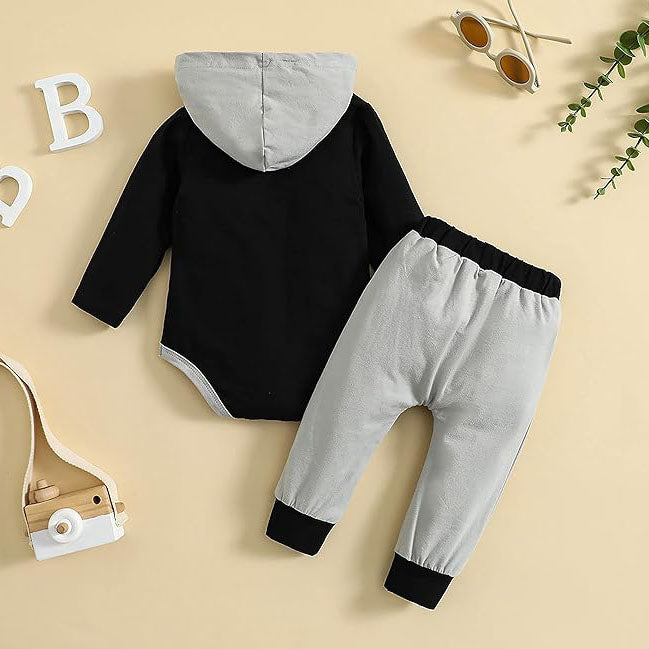 2PCS Cooler Version of Dad Letter Print Long Sleeve Hooded Baby Set