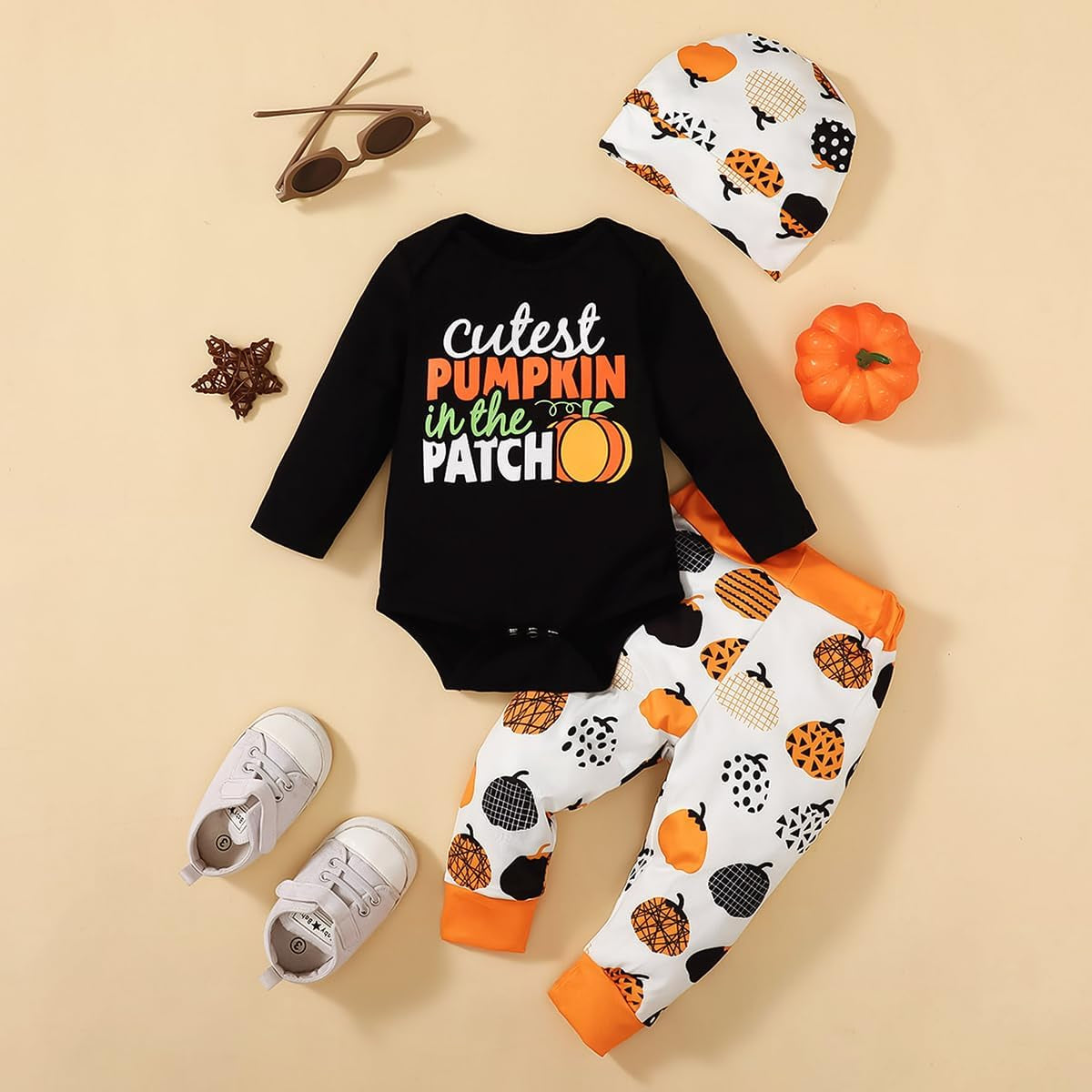 3PCS Cutest Pumpkin Letter Printed Long Sleeve Baby Set