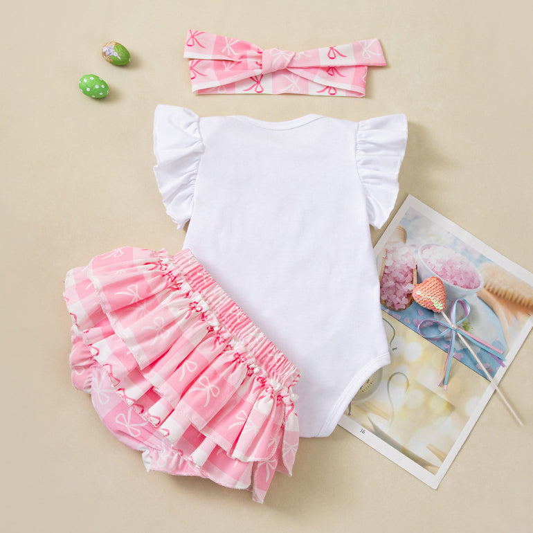 3PCS Sweet Cute Bear Print Sleeveless Baby Girl Set