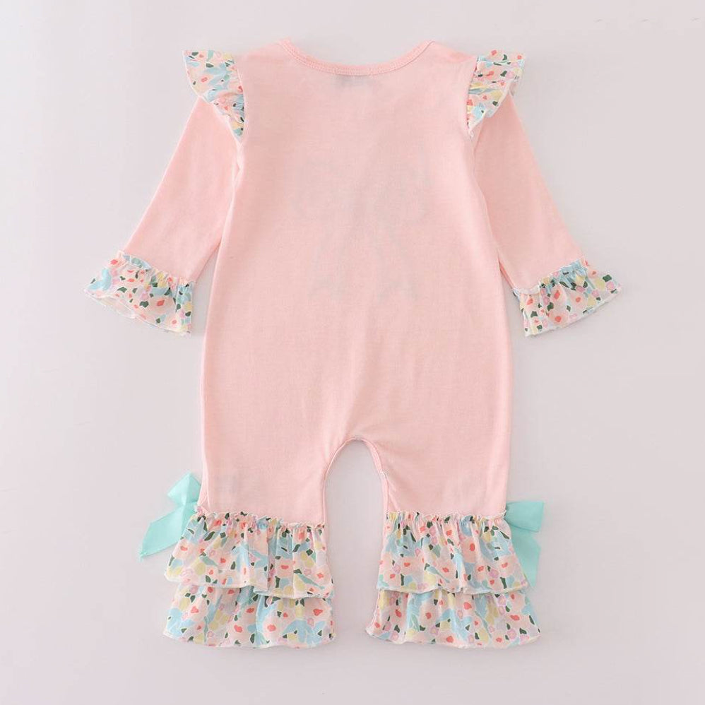 Sweet Floral Bow Print Long Sleeve Baby Jumpsuit