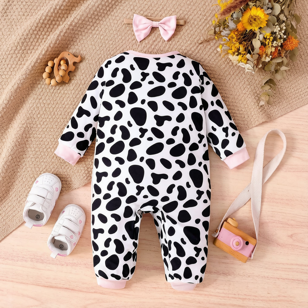 2PCS Cute Cow Print Long Sleeve Baby Girl Jumpsuit