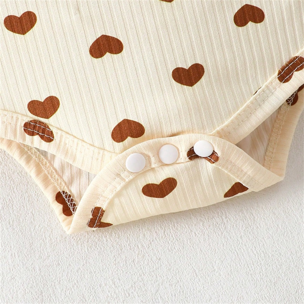 3PCS Cute Heart Print Frill Trim Long Sleeve Baby Set