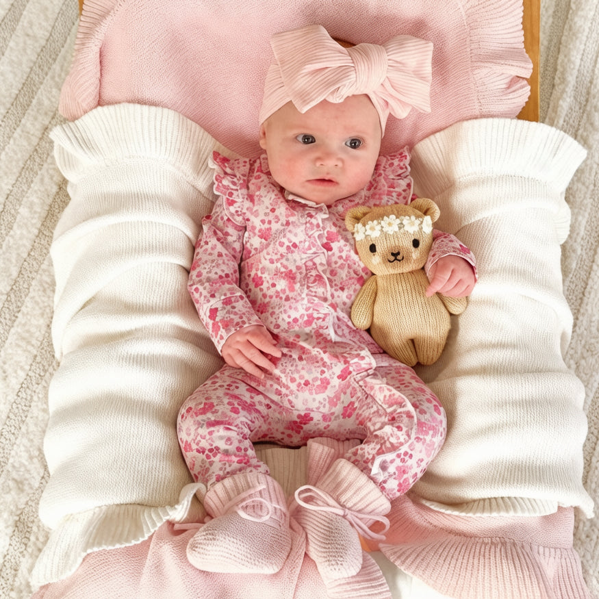 Charming Floral Print Ruffle Zipper Baby Jumpsuit