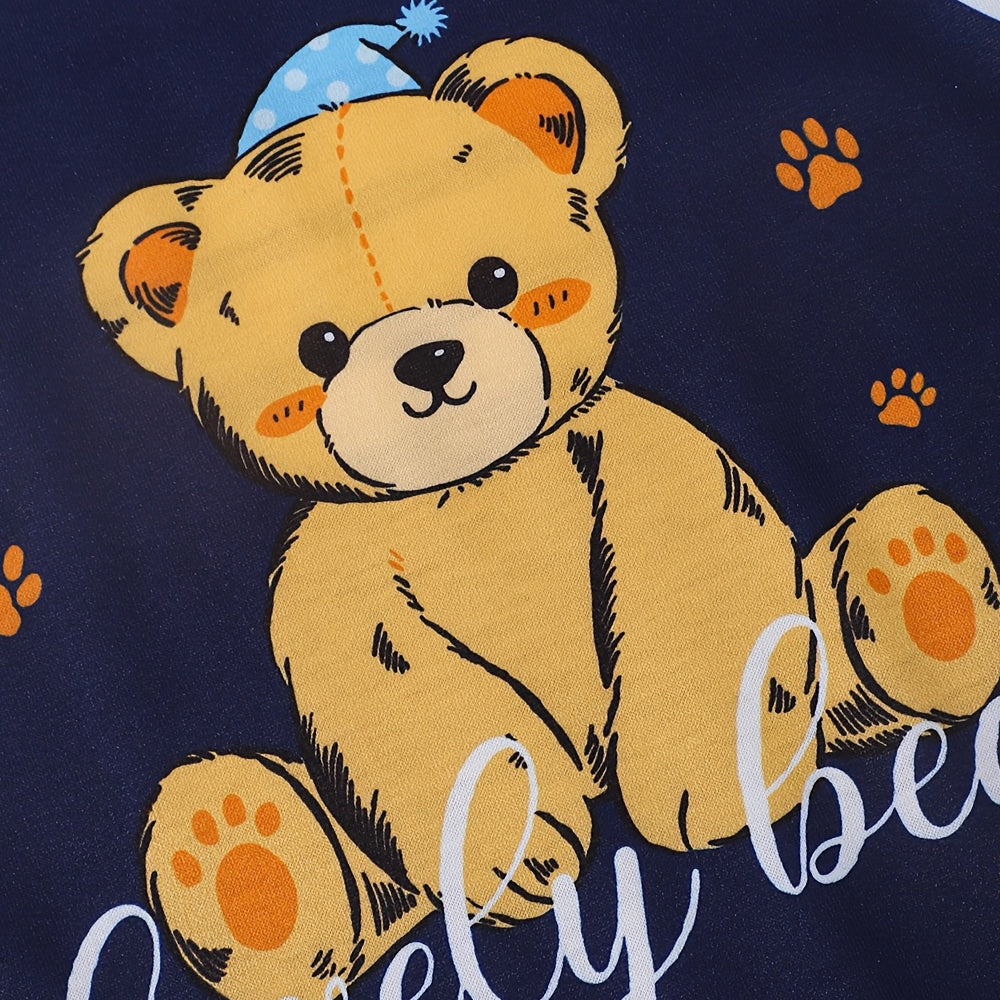 Casual Bear Stripe Printed Short Sleeve Baby Jumpsuit