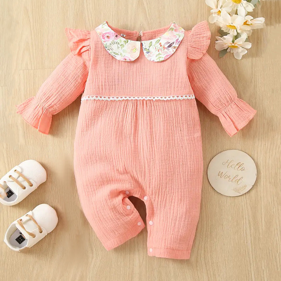 Comfy Solid Color Long Sleeve Baby Jumpsuit