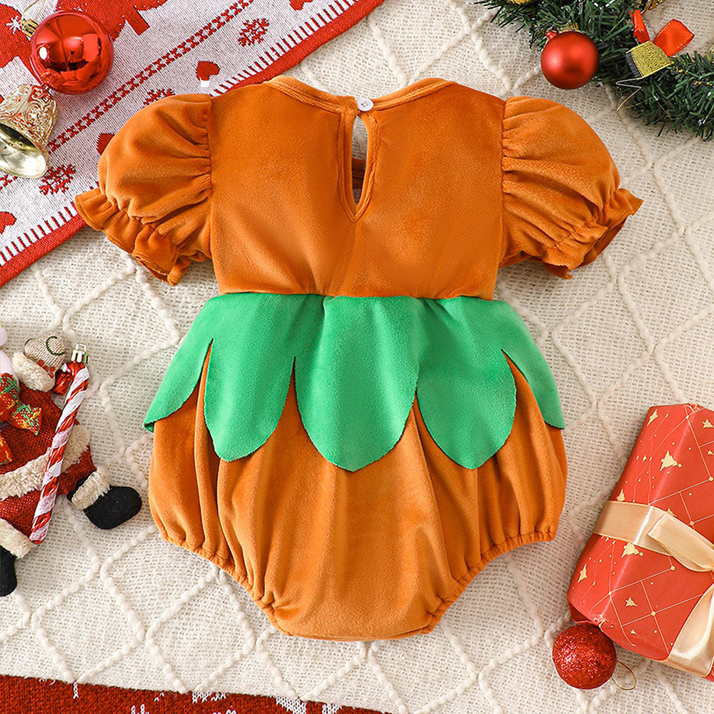 Lovely Christmas Gingerbread Decor Velvet Short Sleeve Baby Romper